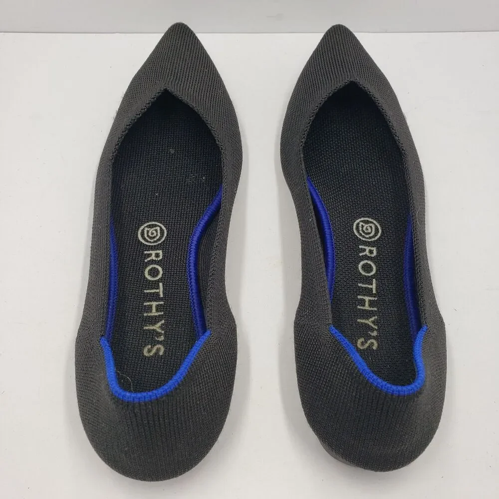 Rothys The Point Black Knit Flats 8.5 Womens Pointed Toe Washable Ballet Shoes
